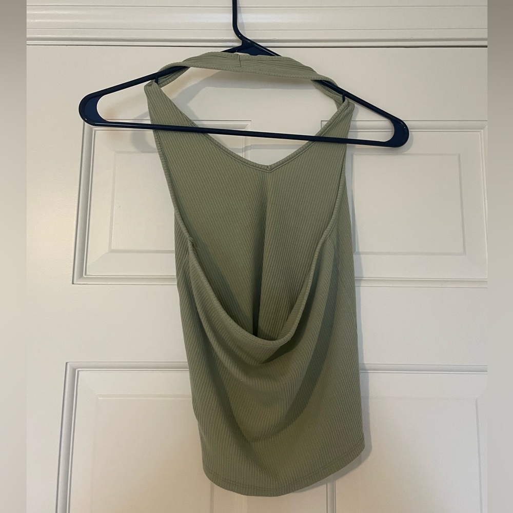 Green Ribbed Halter Top - Picture 4 of 6